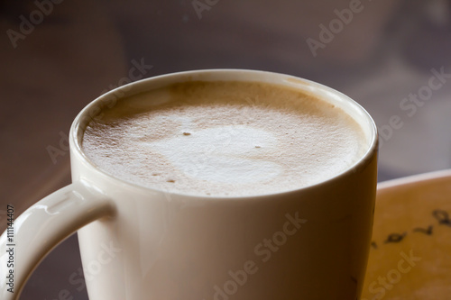 Closeup latte coffee cup 
