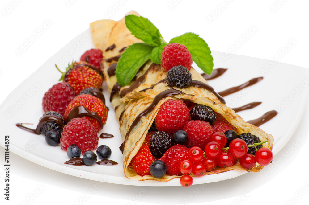 Crepes With Berries and Chocolate topping Crepes With Berries and Chocolate topping