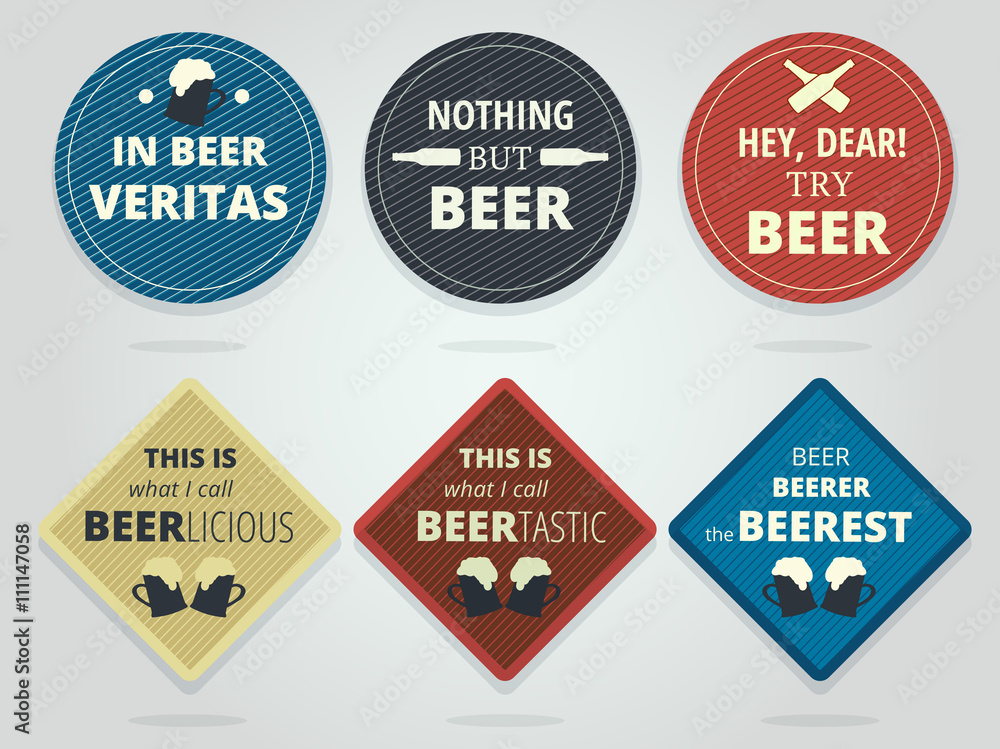 Set Of Colored Round and Square Ready Beer Coasters With Slogans, Bierdeckel Design Set Of Colored Round and Square Ready Beer Coasters With Slogans, Bierdeckel Design