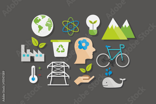 Environment and Ecology Icons Flat Design Vector Illustration Element Icons Set