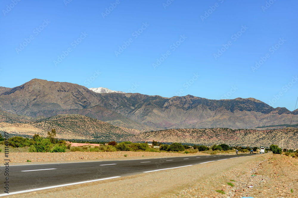 View of the Middle Atlas Mountains near town of Oulad Mkoudou