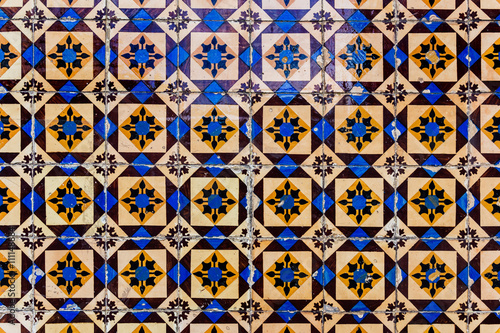 Texture of traditional Portuguese tiles on the wall