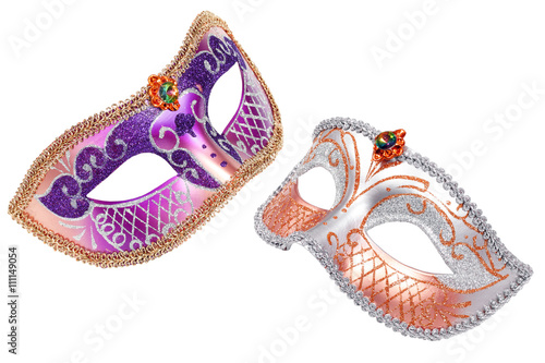 Two carnival Venetian masks isolated on white background with clipping path.