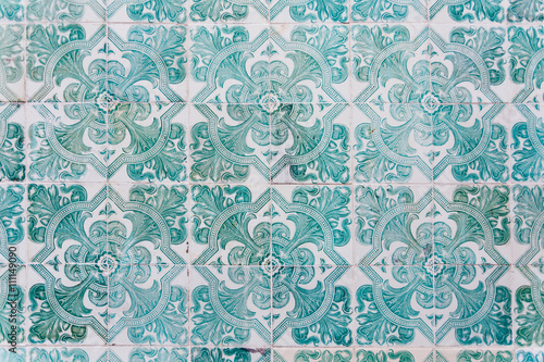Texture of traditional Portuguese tiles on the wall