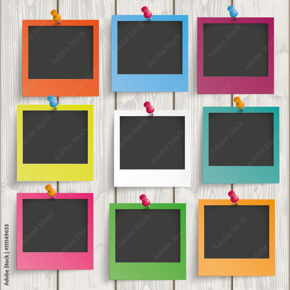 9 Colored Instant Photos Wood 9 Colored Instant Photos Wood