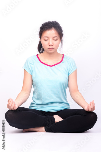 young women do yoga, isolated background