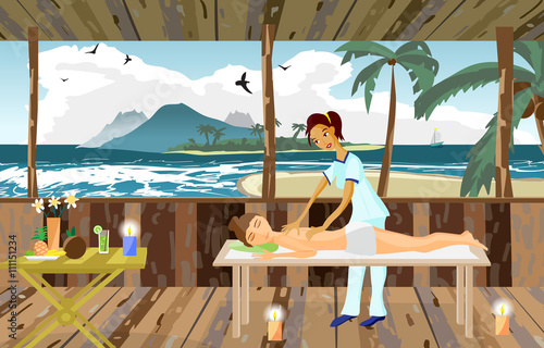 Vector illustration of woman pampering herself by enjoying day s