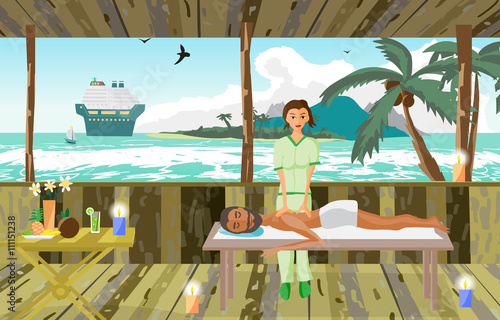 Vector illustration of man pampering herself by enjoying day spa