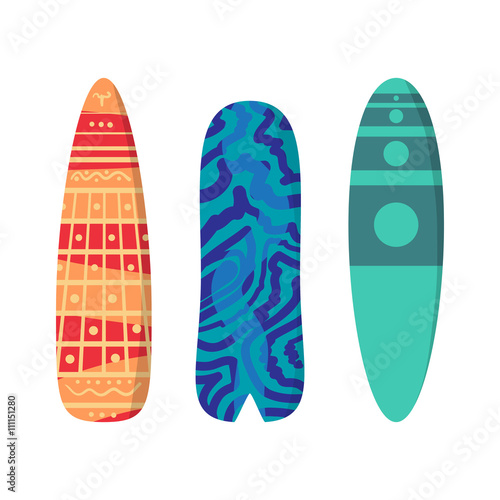 Vector flat set surfboards isolated on white background. Surfboa