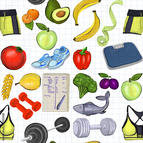 Pattern with images about healthy lifestyle