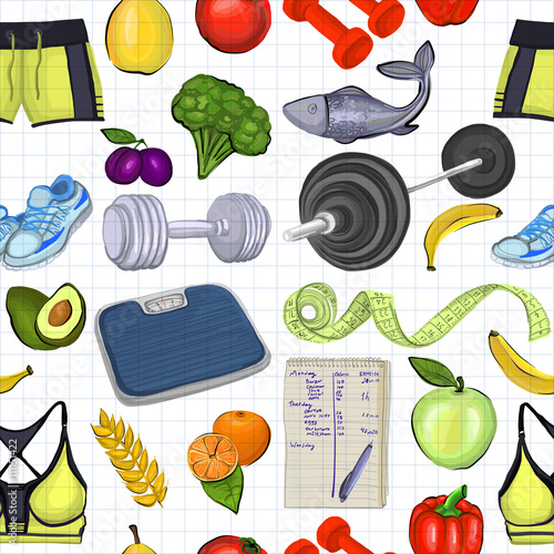 Pattern with images about healthy lifestyle