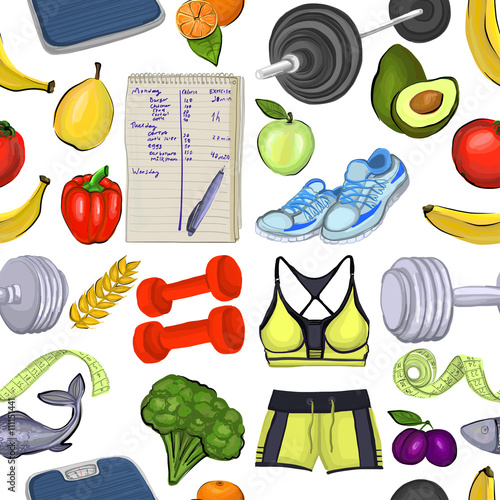 Pattern with images about healthy lifestyle