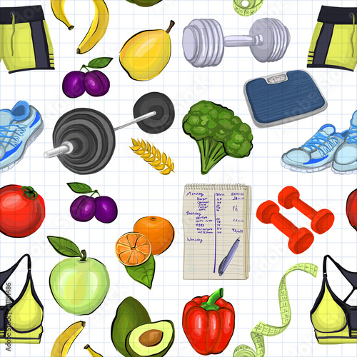 Pattern with images about healthy lifestyle