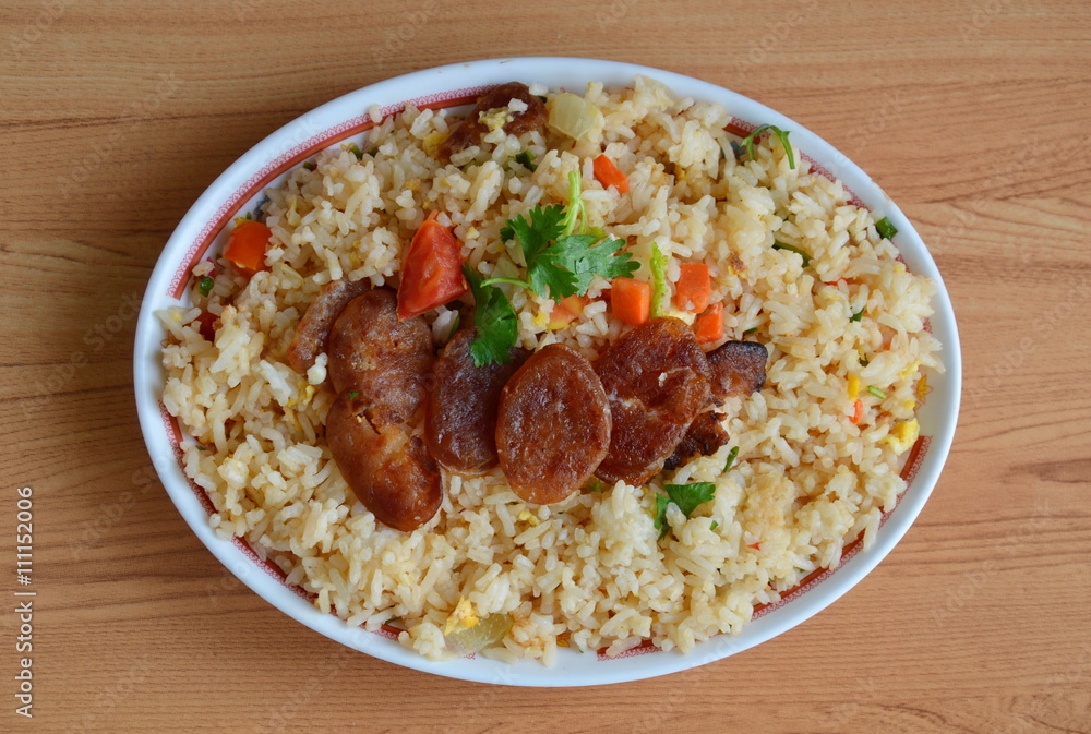 fried rice with Chinese sausage on dish