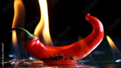 hot pepper in fire arms   /   hot pepper in flames on a black background