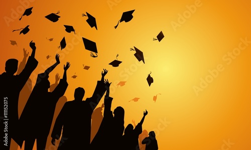graduation celebration at sunset, throw caps