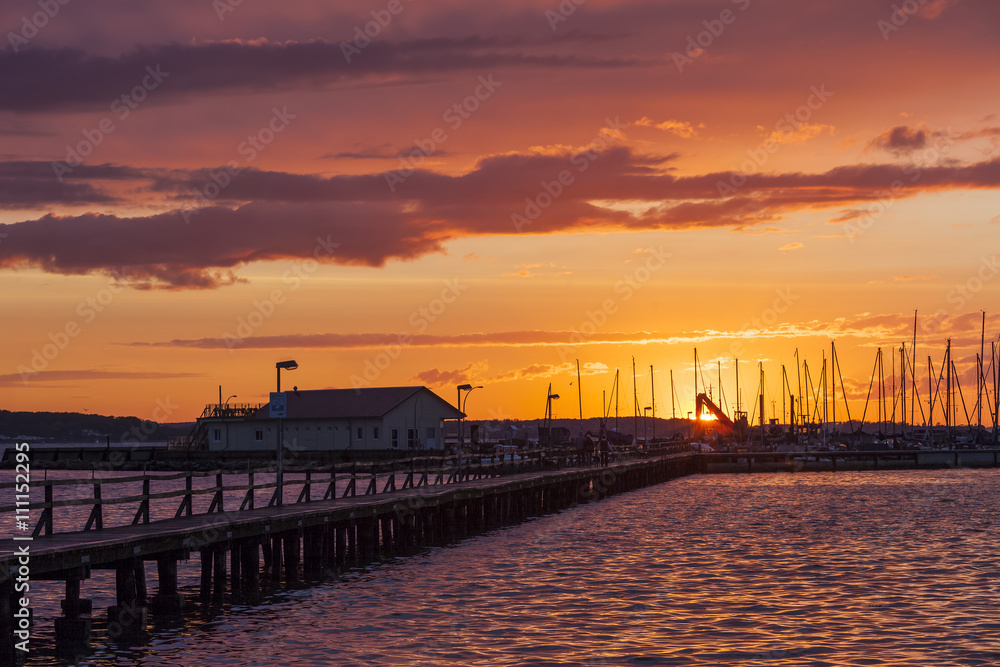 Sunset at Marina Wackerballig, near Gelting, Baltic Sea, Northern Germany

