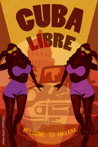 Welcome to Cuba retro poster. Cuba Libre. Vector stok.