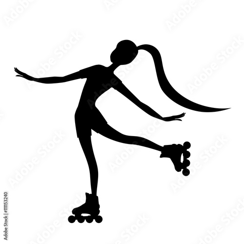Isolated silhouette of a girl on roller skates. Vector illustration. 