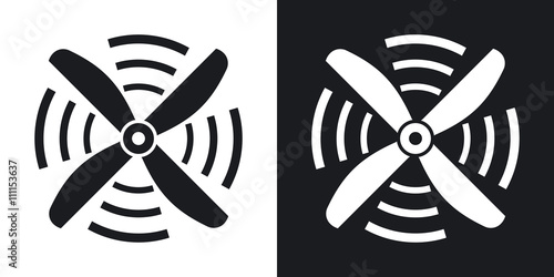 Airplane propeller icon, vector. Two-tone version on black and w