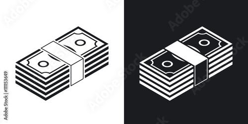 Bundle of dollars, vector icon. Two-tone version on black and wh