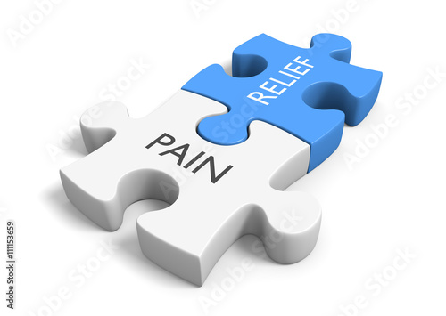 Health concept of puzzle pieces illustrating pain relief, 3D rendering