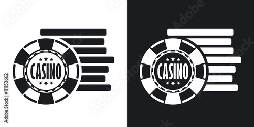 Casino chips icon, stock vector. Two-tone version on black and w