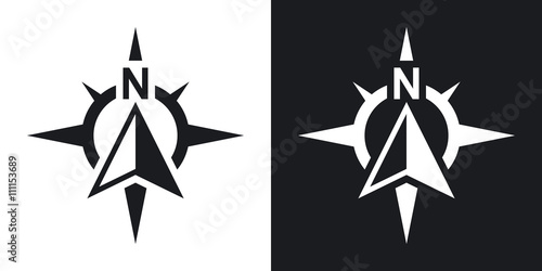 Compass concept icon, vector. Two-tone version on black and whit