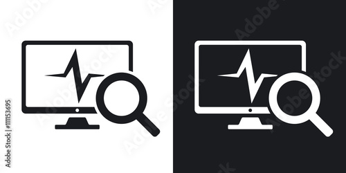 Computer diagnostics icon, vector. Two-tone version on black and