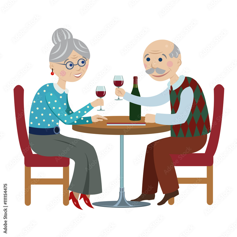 happy cartoon  couple drinking red wine in cafe Stock  Vector | Adobe Stock