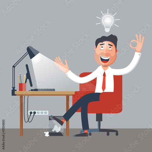 Businessman at Work. Man had an Idea. White Collar in Office. Successful businessman