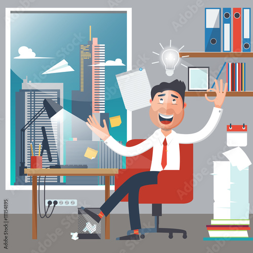 Businessman at Work. Man had an Idea. White Collar in Office. Successful businessman