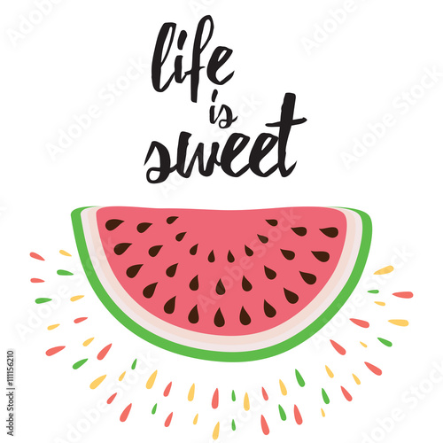 Hand drawin vector abstract fruit. Watermelon print. Sign.