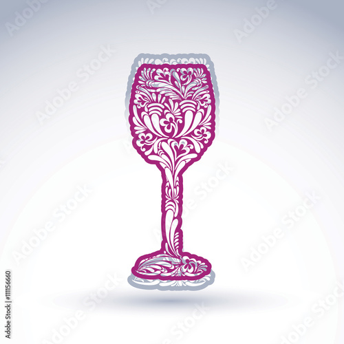 Stylized flower-patterned goblet isolated on white backdrop