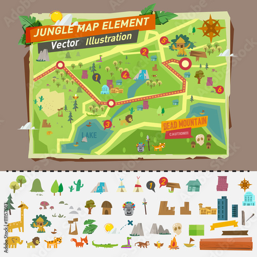 Fototapeta Naklejka Na Ścianę i Meble -  jungle map with graphic elements - vector