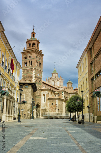 Teruel historical center. Catedral de Santa Maria de Teruel in Aragon region, Eastern Spain. Warm filter color.
