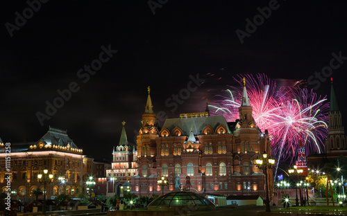 Festive fireworks against the Historical museum, Moscow