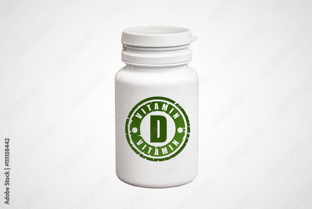 Bottle of pills with vitamin D Bottle of pills with vitamin D