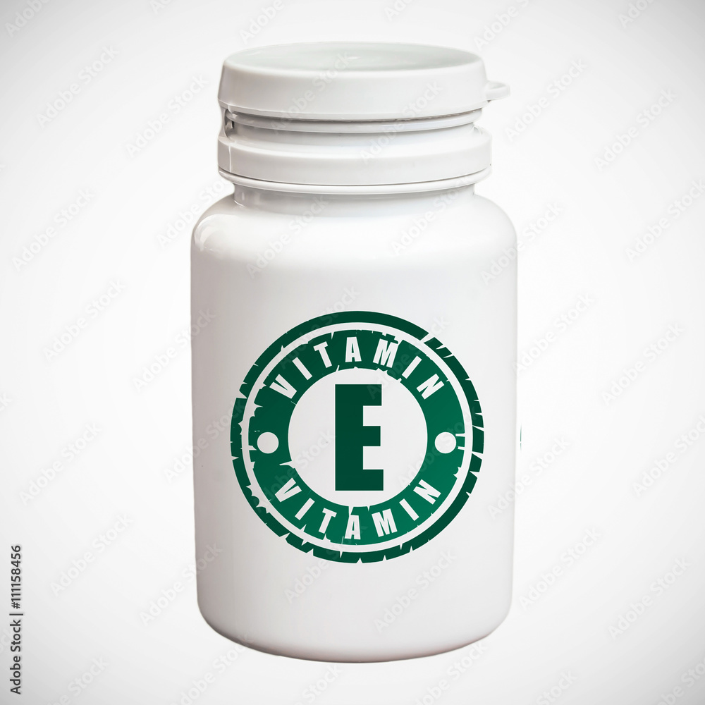 Bottle of pills with vitamin E Bottle of pills with vitamin E