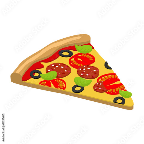 Pizza isometrics. 3D Italian food. Delicious fresh slice of pizz