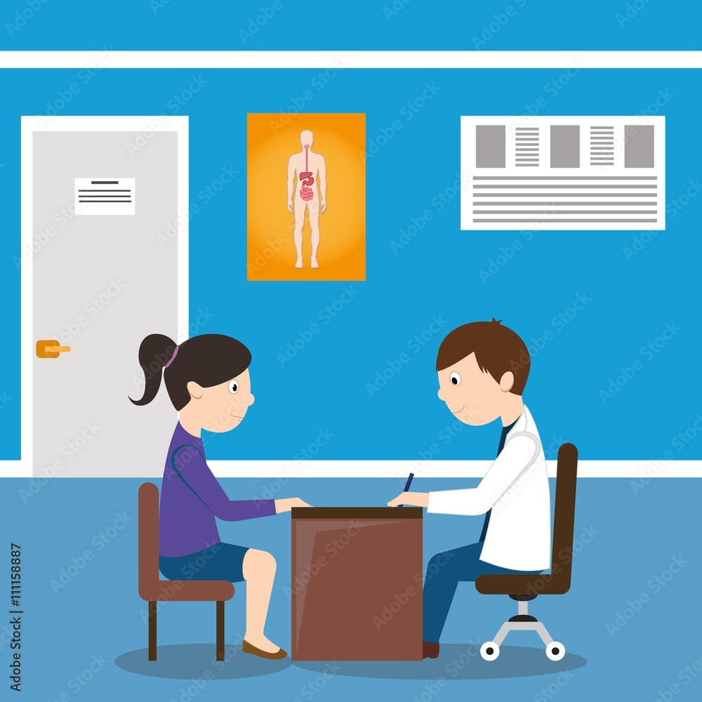 Male doctor health consultation with woman in hospital
