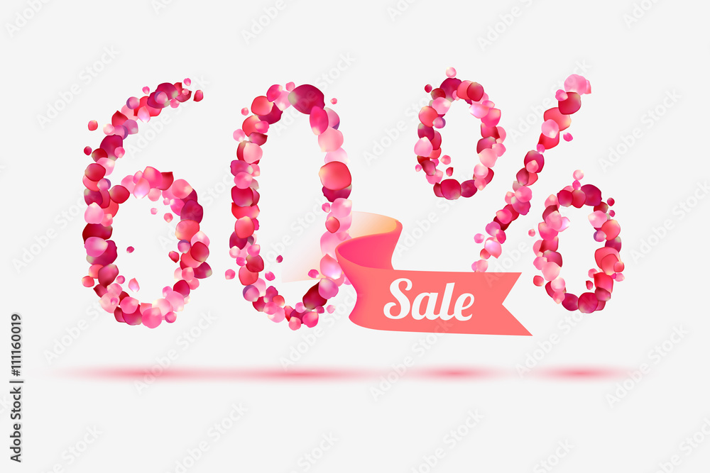 sixty (60) percents sale. Digits of pink rose petals