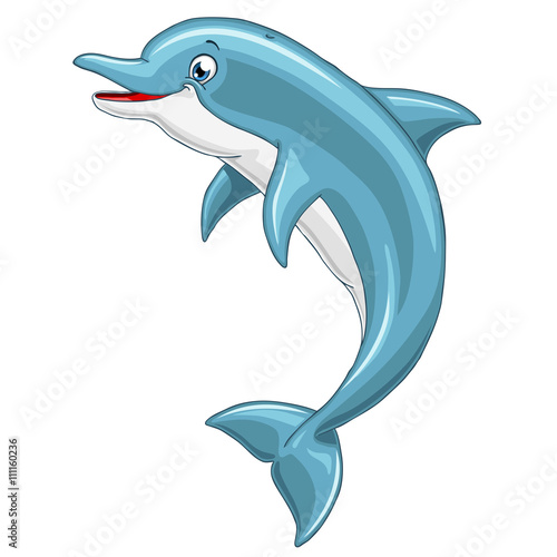 Cheerful cute dolphin on white background