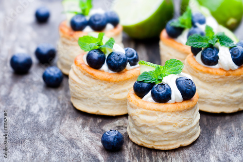 Photo puff  pastry stuffed with soft cream cheese and blueberry with l