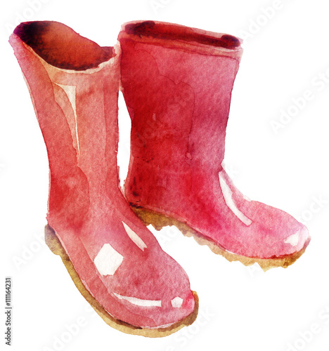 Bilde på lerret watercolor sketch of rubber boots on a white background