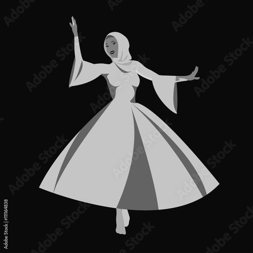 Vector illustration of Caucasian woman dancing  in the national costumes. Lezginka dancer. 