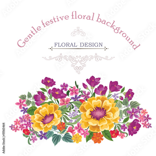 Floral background. Flower bouquetr vintage cover. Flourish card 