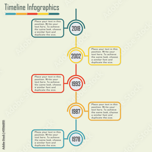 Timeline Infographics template. Isolated design elements. Colorful vector illustration.