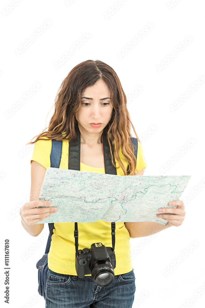 Confused woman tourist