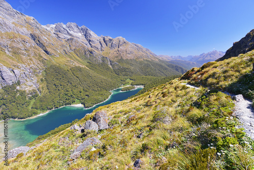 Lake Mackenzie on Routeburn track, south island of New Zealand.